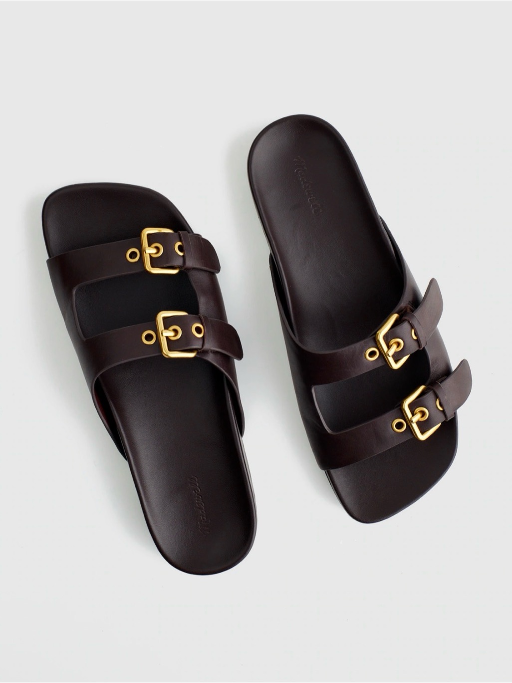 Madewell Brown Slide Sandals With Gold Buckles New Without Box